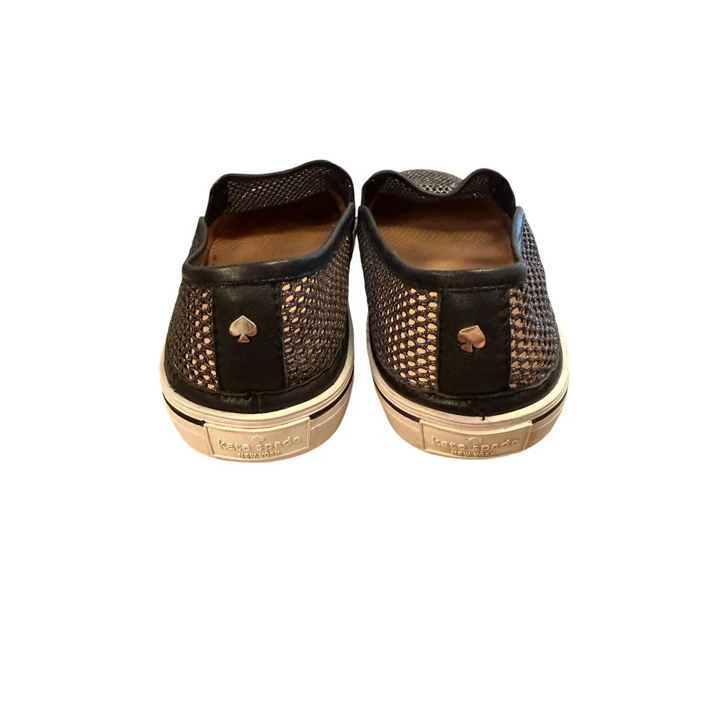 Kate Spade Slip On Sneakers Womens sz 9 Black Silver Good Mesh Metallic Platform